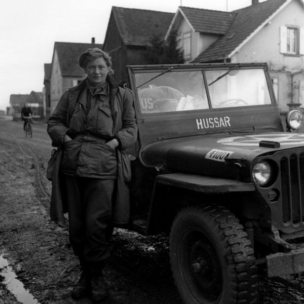 Lee Miller and US army jeep @ Lee Miller Archives