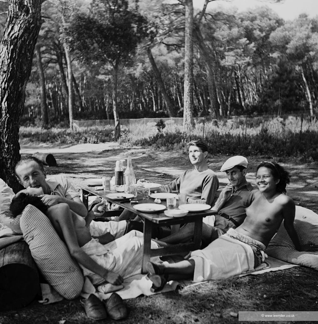 Picnic @ Lee Miller Archives. Left to right - Nusch and Paul Ä–luard, Roland Penrose, Man Ray and his girlfriend Ady Fidelin.